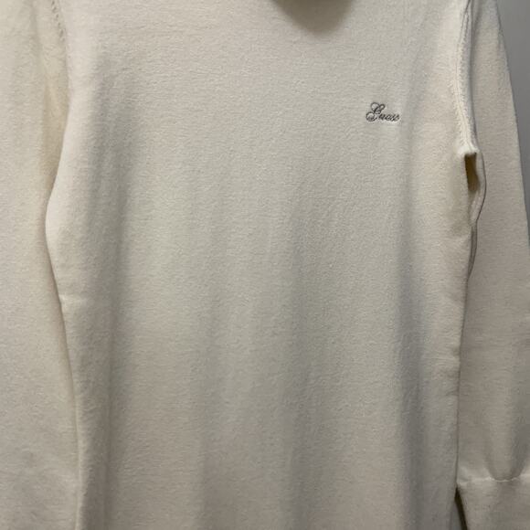 Guess Girls Cream Logo Knit Turtleneck Long Tunic Sweater Size 12 Soft Rayon - Picture 8 of 13